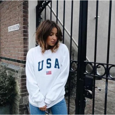 

Womens USA Long Sleeve Hoodie Sweatshirt Jumper Hooded Pullover Tops Blouse Coat
