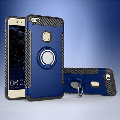 

Fecoprior Back Cover For Huawei P10 Lite Case Car Holder Stand Hard PC Silicon Ring Suction Bracket Celulars
