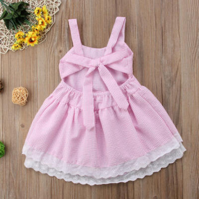 

Summer Toddler Infant Baby Kid Girl Strap Backless Bowknot Ruffled Dress Outfits