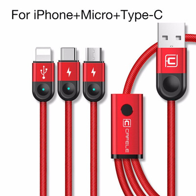 

Cafele 3in1 USB Cable for iPhone USB Type C Cable Micro USB Cable Charging 3 Phones at Same Time for iPhone Xiaomi Huawei