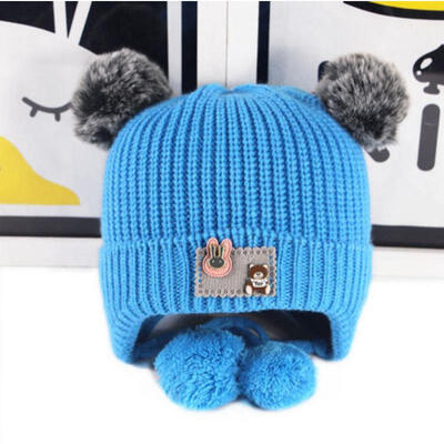

Dual Pom Poms Ball Knitted Baby Kid Caps Toddler Crochet Beanie Child Winter Hat