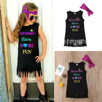 

Toddler Baby Girl Kids Summer Mermaid Dress Princess Party Tassel Vest Dresses