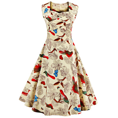 

Sweetheart Neck Flower&Bird Swing Retro Dress