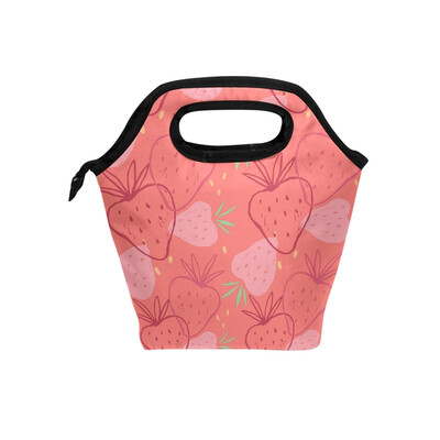 

Lunch Tote Bag Pink Strawberry Travel Picnic Insulated Lunch Handbags Portable Zipper Lunch Bag Box