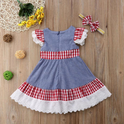 

Toddler Baby Girls Striped DressHeadband Party Pageant Dresses Skirts Clothes