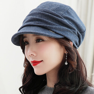 

Lan Shi Yu hat ladies autumn&winter Korean version of the beret wool cap casual solid color pile cap M04514 blue gray