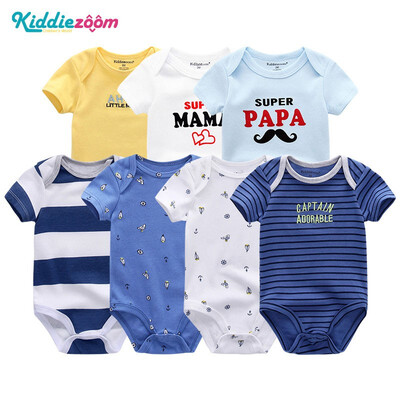 

7PCSLot Print Cartoon Baby Girls Clothes Bodysuits Clothing Sets Baby Boy Clothes Cotton Newborn Rompers Short Sleeve Babywear