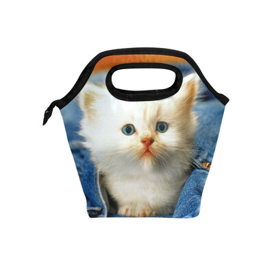 

Lunch Tote Bag Cowboy Cat Travel Picnic Insulated Lunch Handbags Portable Zipper Lunch Bag Box