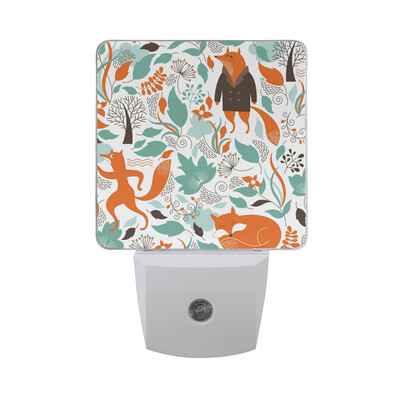 

ALAZA LED Night Light With Smart Dusk To Dawn SensorFox Illustration Forest Plug In Night Light