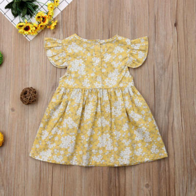 

UK Stock Newborn Baby Girl Fly Sleeve Skater Dress Kid Floral Summer Party Dress