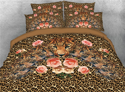 

3D Leopards with Roses Printed Cotton 4-Piece Bedding Sets