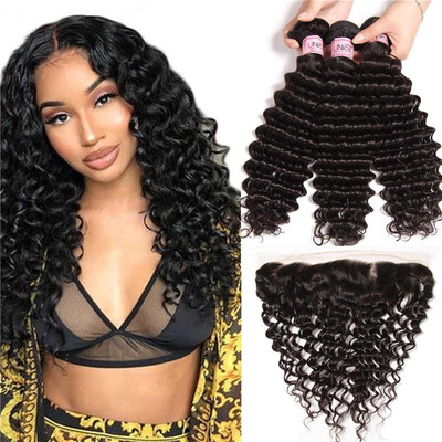 

Unice Hair Icenu Series Deep Wave 3 Bundles with Frontal Brazilian Human Hair Weave