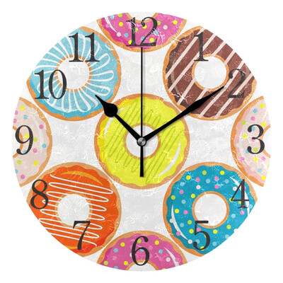 

Wall Clock Arabic Numerals Design Colorful Donuts With Glaze And Sprinkles Round