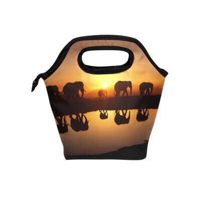 

Lunch Tote Bag Five Elephants Travel Picnic Insulated Lunch Handbags Portable Zipper Lunch Bag Box