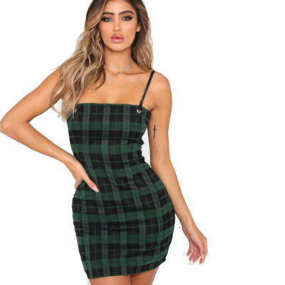 

Sexy Women Dresses Casual Evening Dress Cocktail Party Ladies Checked Midi Dress