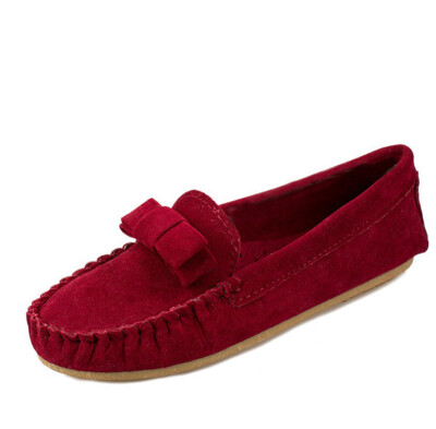 

Women Lady Bow Suede Ballet Flats Slip On Comfortable Loafers Casual Boat Pea Shoes