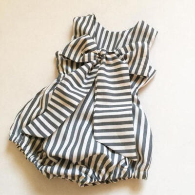 

Newborn Baby Girls Sleeveless Bow Stripe Jumpsuit Romper Princess Clothes Summer