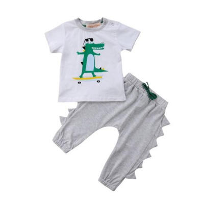 

Summer Baby Boys Dinosaur Cotton Short Sleeve Tops Long Pants Outfits Clothes