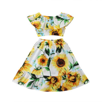 

Kids Baby Girls Flowers Off Shoulder Crop Tops Skirt Outfit Clothes Summer 2-7T