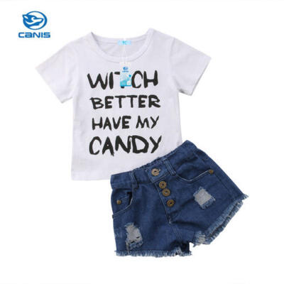 

2Pcs Kids Baby Girls Toddler T-shirt Tops ClothesJeans Pants Toddler Outfit Set