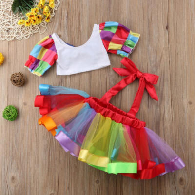 

2Pcs Kids Baby Girls Party Festival Crop Top Tutu Skirt Dress Outfits Clothes UK