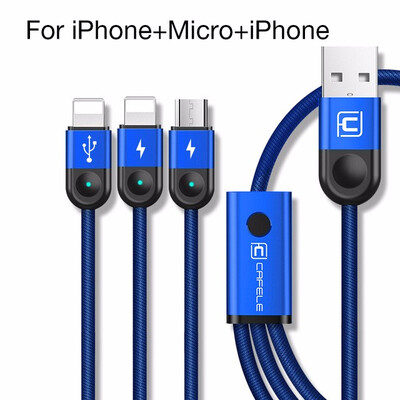 

Cafele 3in1 USB Cable for iPhone USB Type C Cable Micro USB Cable Charging 3 Phones at Same Time for iPhone Xiaomi Huawei