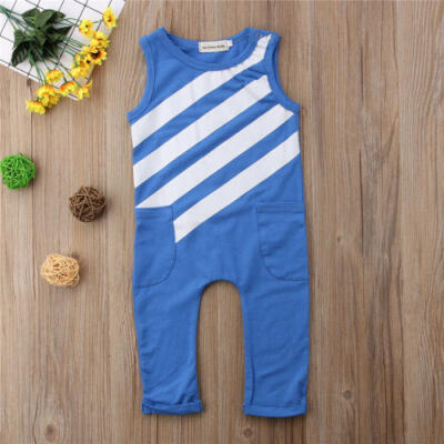 

Newborn Baby Boys Stripe Clothes Sleeveless Romper Jumpsuit Playsuit Outfits