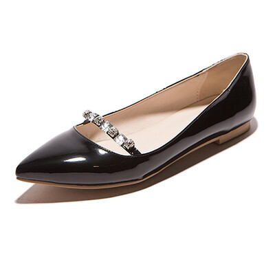 

IDIFU Womens Sexy Rhinestone Pointed Toe Low Cut Work Shoes Flats Patent Leather Slip-on Pumps