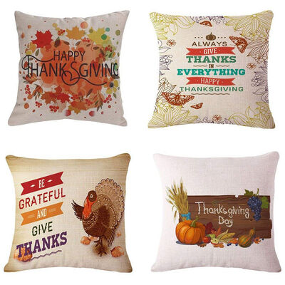 

UpperX Happy Thanksgiving Pillow Covers 18X18inch Cotton Linen Home Thanksgiving Decors Sofa Throw Pillow CaseSet of 4