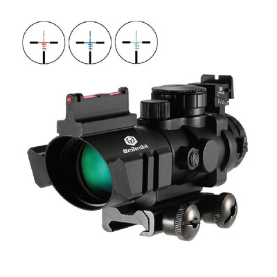 

4x32 Prism RedGreenBlue Tri-Illuminated Tactical Reticle Riflescope Fiber Optic Sight Compact Hunting Scope