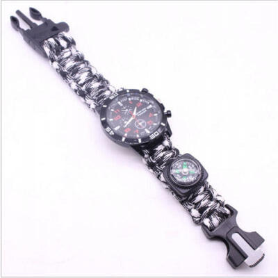 

Watch Outdoor Survival Whistle Flint Compass Wrist Watch Fire Starter Gear
