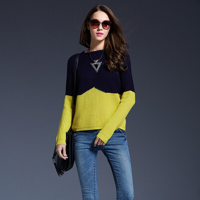 

PREISEI Autumn Winter Women Knitted Pullovers And Sweaters New Slim Patchwork Casual Long Sleeve Knitwear Sweater Undershirts