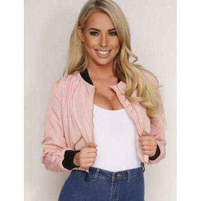 

Womens Classic Padded Bomber Jacket Ladies Vintage Zip Up Biker Cotton Coat