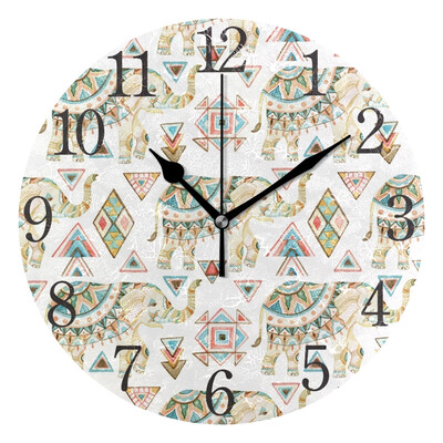 

Wall Clock Indian Elephant Pattern Round Wall Clock Arabic Numerals Design