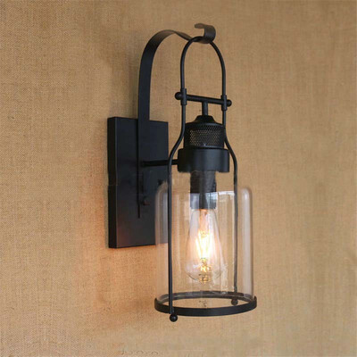 

Baycheer HL428834 Rustic Loft Style Industrial Metal Lantern Wall Sconce in Black Finish