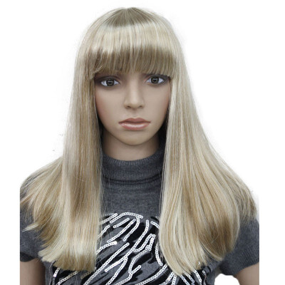 

StrongBeauty Blonde Brown Medium Length Heat ok Dot Skin Top Synthetic Full Wig