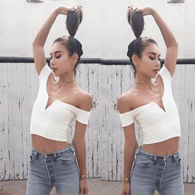 

Fashion Women Summer Loose Casual Off Shoulder Shirt Crop Tops Blouse Ladies Top