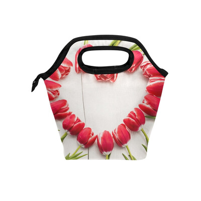 

Lunch Bag Flower Love Tote Travel Picnic Insulated Handbags Portable Zipper Lunch Bag Box