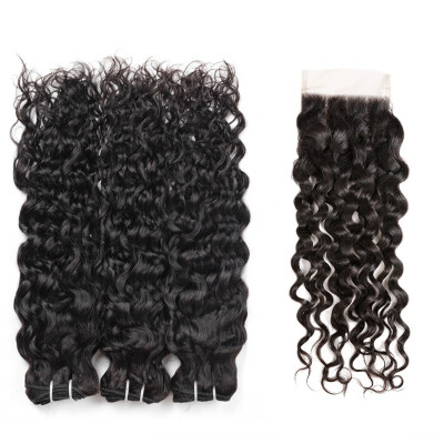 

Allove Remy Hair Brazilian Human Hair Weave Water Wave Hair 3pcs Bundles with Lace Closure Virgin Cheap Hair Extensions