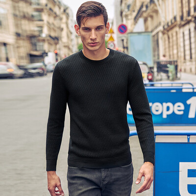 

Seven wolf sweaters 2018 winter new round neck wool blend fashion casual sweater men 001 black 17050AL