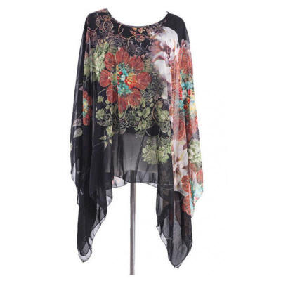 

Floral Women Summer Batwing Sleeve Loose Chiffon Tops T-shirt Blouse US Stock