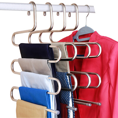 

Visitor FK stainless steel multi-function magic S-type multi-layer pants rack hanging pants hanger wardrobe storage rack pants rack pants clip stainless steel pants rack 1