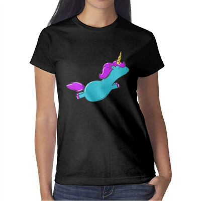 

Womens Big Unicorn Head Cotton T-Shirt Short-Sleeve Interesting tee