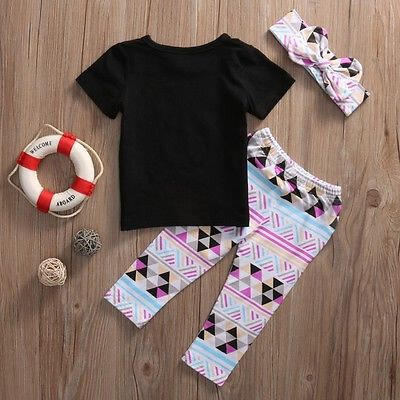 

Toddler Kids Baby Girl T-shirt Tops Long Pants Headband 3PCS Outfit Sets Clothes