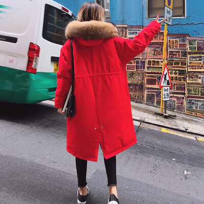 

New down jacket female long section braid hair collar Korean version loose large size thick white duck down jacket