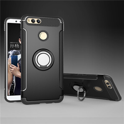 

Fecoprior Back Cover For Huawei Honor 7X Honor7X Case Car Holder Stand Hard PC Silicon Ring Suction Bracket Celulars