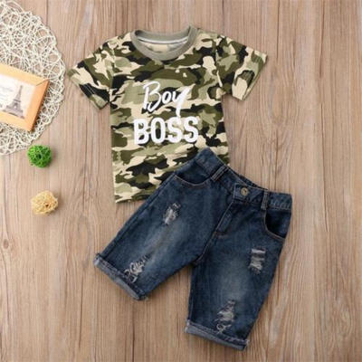 

Baby Clothes Kids Boy Clothes Camo Short Sleeve ShirtDenim Pants Outfits Casual