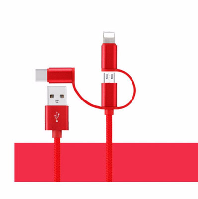 

OLOEY three in one data line is suitable for Apple Android Type-C metal three Nylon Braided charging line