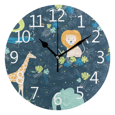 

Wall Clock Arabic Numerals Design Tropical Animals Round