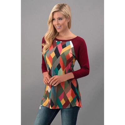 

Fashion Womens 34 Sleeve Loose O-Neck Blouse Casual Cotton Tops T-Shirt Clothes